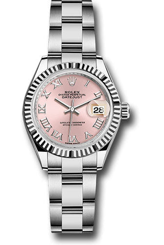 Rolex Steel and White Gold Rolesor Lady-Datejust 28 Watch - Fluted Bezel - Pink Roman Dial - Oyster Bracelet - 279174 pro