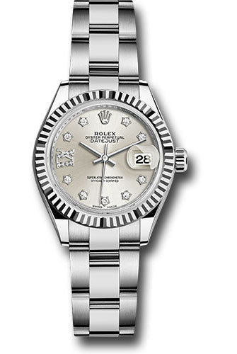 Rolex Steel and White Gold Rolesor Lady-Datejust 28 Watch - Fluted Bezel - Silver Diamond Star Dial - Oyster Bracelet -