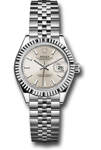 Rolex Steel and White Gold Rolesor Lady-Datejust 28 Watch - Fluted Bezel - Silver Index Dial - Jubilee Bracelet - 279174 sij