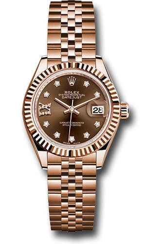 Rolex Everose Gold Lady-Datejust 28 Watch - Fluted Bezel - Chocolate Diamond Star Dial - Jubilee Bracelet - 279175 cho9dix8dj