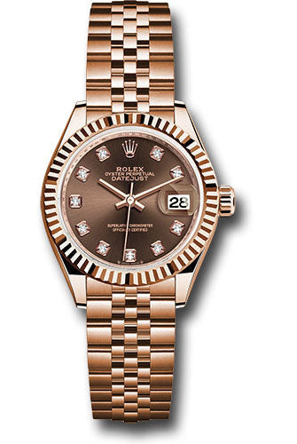 Rolex Everose Gold Lady-Datejust Watch - Fluted Bezel - Chocolate Diamond Dial - Jubilee Bracelet - 279175 chodj