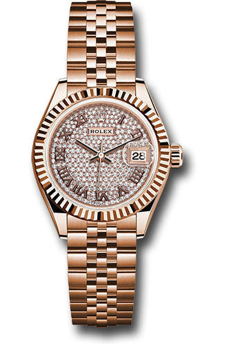 Rolex Everose Gold Lady-Datejust Watch - Fluted Bezel - Diamond-Paved Diamond Roman Dial - Jubilee Bracelet - 279175 dprj