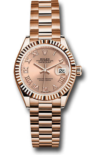 Rolex Everose Gold Lady-Datejust Watch - Fluted Bezel - Rose Roman Dial - President Bracelet - 279175 rsrp