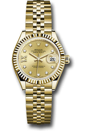 Rolex Yellow Gold Lady-Datejust 28 Watch - Fluted Bezel - Champagne Diamond Star Dial - Jubilee Bracelet - 279178 ch9dix8dj