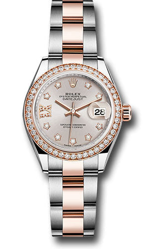 Rolex Steel and Everose Gold Rolesor Lady-Datejust 28 Watch - Diamond Bezel - Sundust Diamond Star Dial - Oyster Bracelet -