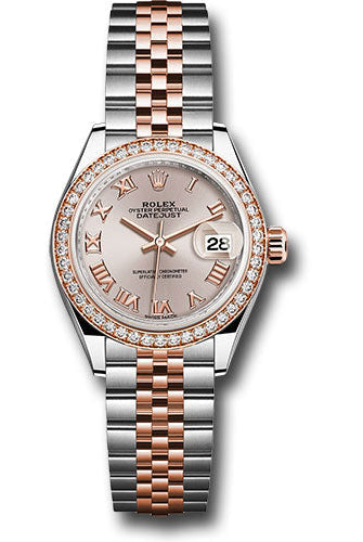 Rolex Steel and Everose Gold Rolesor Lady-Datejust 28 Watch - Diamond Bezel - Sundust Roman Dial - Jubilee Bracelet -