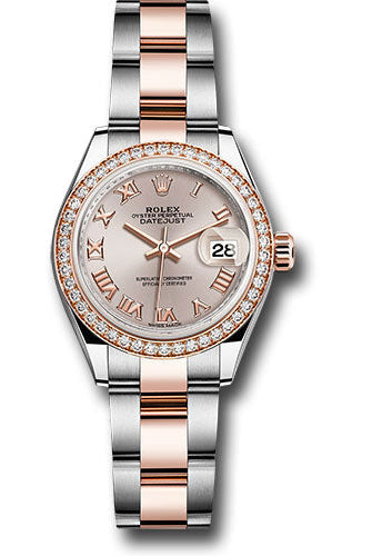 Rolex Steel and Everose Gold Rolesor Lady-Datejust 28 Watch - Diamond Bezel - Sundust Roman Dial - Oyster Bracelet -