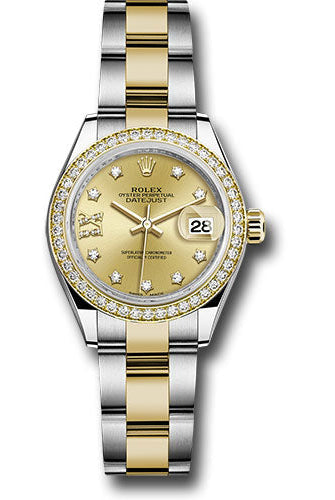 Rolex Steel and Yellow Gold Rolesor Lady-Datejust 28 Watch - Diamond Bezel - Champagne Diamond Star Dial - Oyster Bracelet -