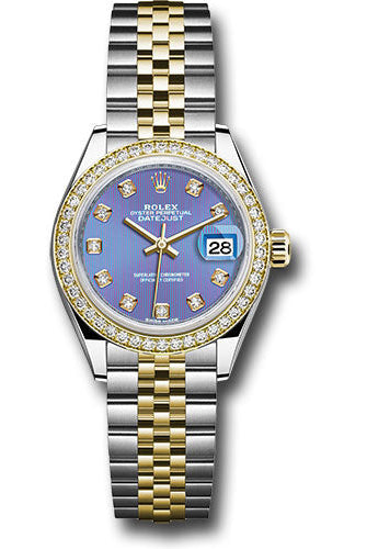 Rolex Steel and Yellow Gold Rolesor Lady-Datejust 28 Watch - Diamond Bezel - Lavender Diamond Dial - Jubilee Bracelet -