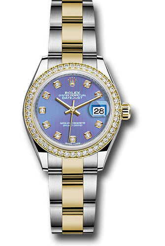 Rolex Steel and Yellow Gold Rolesor Lady-Datejust 28 Watch - Diamond Bezel - Lavender Diamond Dial - Oyster Bracelet -