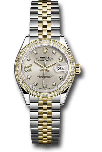Rolex Steel and Yellow Gold Rolesor Lady-Datejust 28 Watch - Diamond Bezel - Silver Diamond Star Dial - Jubilee Bracelet -