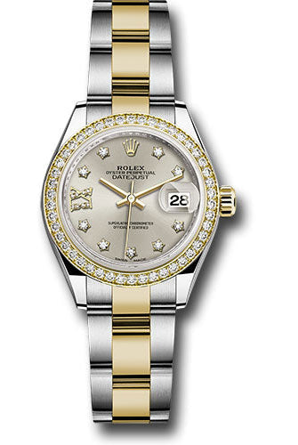 Rolex Steel and Yellow Gold Rolesor Lady-Datejust 28 Watch - Diamond Bezel - Silver Diamond Star Dial - Oyster Bracelet -