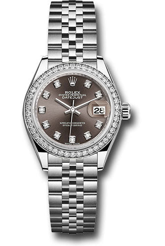 Rolex Steel and White Gold Rolesor Lady-Datejust 28 Watch - 44 Diamond Bezel - Dark Grey Diamond Dial - Jubilee Bracelet -