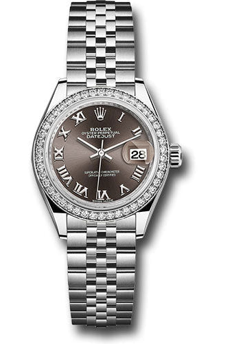 Rolex Steel and White Gold Rolesor Lady-Datejust 28 Watch - 44 Diamond Bezel - Dark Grey Roman Dial - Jubilee Bracelet -