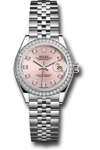 Rolex Steel and White Gold Rolesor Lady-Datejust 28 Watch - 44 Diamond Bezel - Pink Diamond Dial - Jubilee Bracelet -