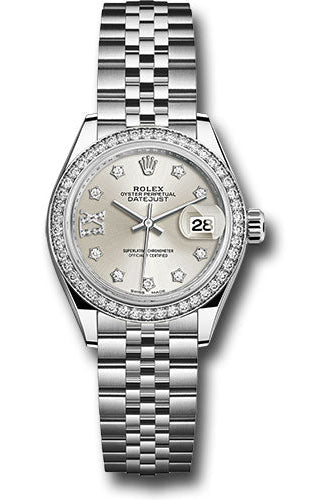 Rolex Steel and White Gold Rolesor Lady-Datejust 28 Watch - 44 Diamond Bezel - Silver Diamond Star Dial - Jubilee Bracelet -