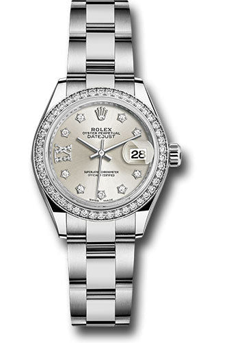 Rolex Steel and White Gold Rolesor Lady-Datejust 28 Watch - 44 Diamond Bezel - Silver Diamond Star Dial - Oyster Bracelet -