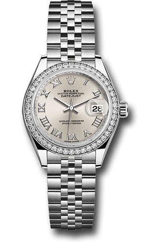Rolex Steel and White Gold Rolesor Lady-Datejust 28 Watch - 44 Diamond Bezel - Silver Roman Dial - Jubilee Bracelet -