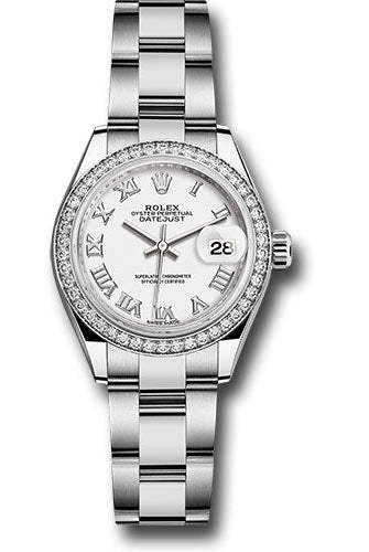 Rolex Steel and White Gold Rolesor Lady-Datejust 28 Watch - 44 Diamond Bezel - White Roman Dial - Oyster Bracelet -