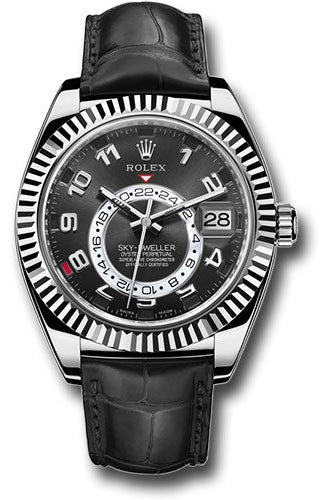 Rolex White Gold Sky-Dweller Watch - Black Arabic Dial - Black Leather Strap - 326139 bk