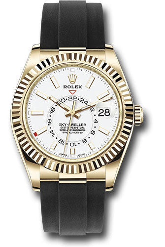 Rolex Yellow Gold Sky-Dweller Watch - White Index Dial - Oysterflex Bracelet - 326238 wi