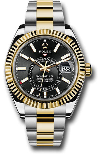 Rolex Yellow Rolesor Sky-Dweller Watch - Black Index Dial - Oyster Bracelet - 326933 bkio