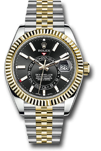 Rolex Yellow Rolesor Oyster Perpetual Sky-Dweller - Black Index Dial - Jubilee Bracelet - 326933 bkij