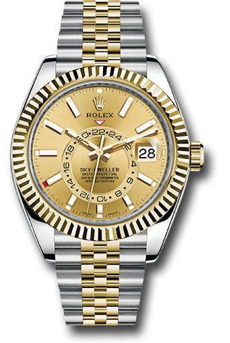 Rolex Yellow Rolesor Oyster Perpetual Sky-Dweller - Champagne Index Dial - Jubilee Bracelet - 326933 chij