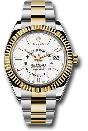 Rolex Yellow Rolesor Sky-Dweller Watch - White Index Dial - Oyster Bracelet - 326933 wio