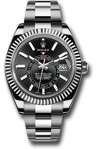 Rolex White Rolesor Sky-Dweller Watch - Black Index Dial - Oyster Bracelet - 326934 bk