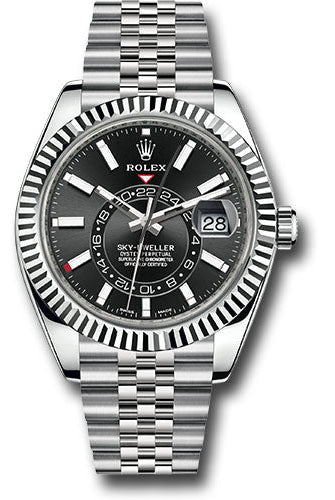 Rolex Oyster Perpetual White Rolesor Sky-Dweller Watch - Black Index Dial - Jubilee Bracelet - 326934 bkij
