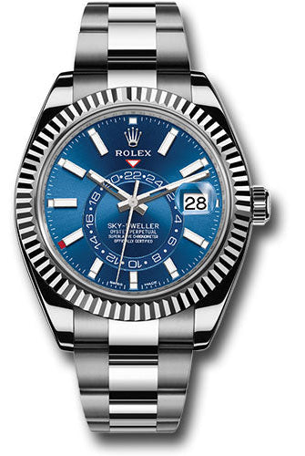Rolex White Rolesor Sky-Dweller Watch - Blue Index Dial - Oyster Bracelet - 326934 bl