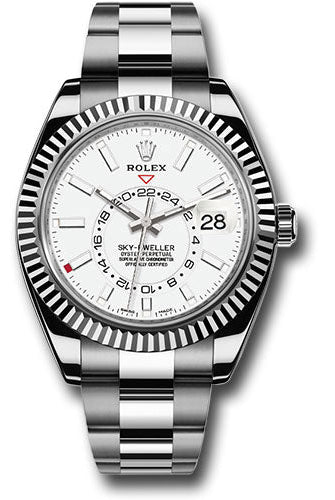 Rolex White Rolesor Sky-Dweller Watch - White Index Dial - Oyster Bracelet - 326934 wh