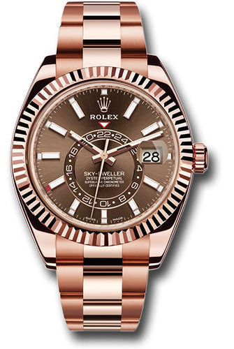 Rolex Everose Gold Sky-Dweller Watch - Chocolate Sunray Index Dial - Oyster Bracelet - 326935 choi