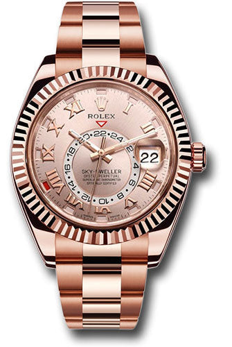 Rolex Everose Gold Sky-Dweller Watch - Sundust Sunray Roman Dial - Oyster Bracelet - 326935 su