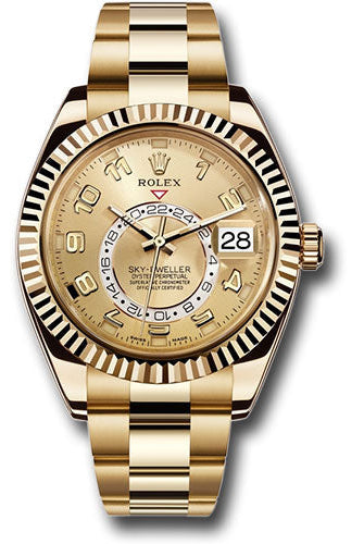 Rolex Yellow Gold Sky-Dweller Watch - Champagne Sunray Arabic Dial - Oyster Bracelet - 326938 ch