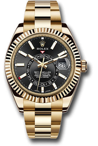 Rolex Yellow Gold Sky-Dweller Watch - Black Index Dial - Oyster Bracelet - 326938 bk