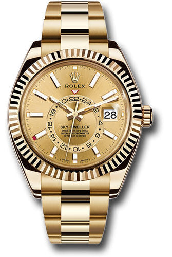 Rolex Yellow Gold Sky-Dweller Watch - Champagne Index Dial - Oyster Bracelet - 326938 chi