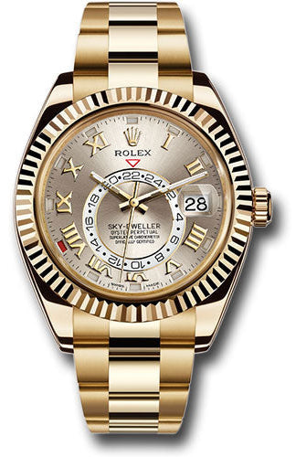 Rolex Yellow Gold Sky-Dweller Watch - Silver Sunray Roman Dial - Gold Bracelet - 326938 s