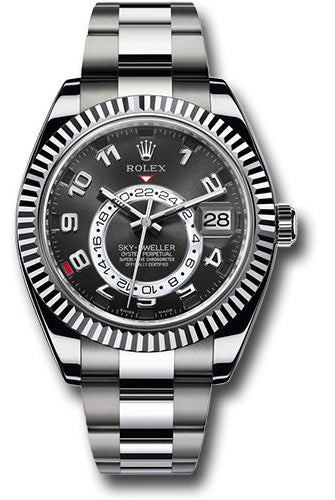 Rolex White Gold Sky-Dweller Watch - Black Arabic Dial - Oyster Bracelet - 326939 bk