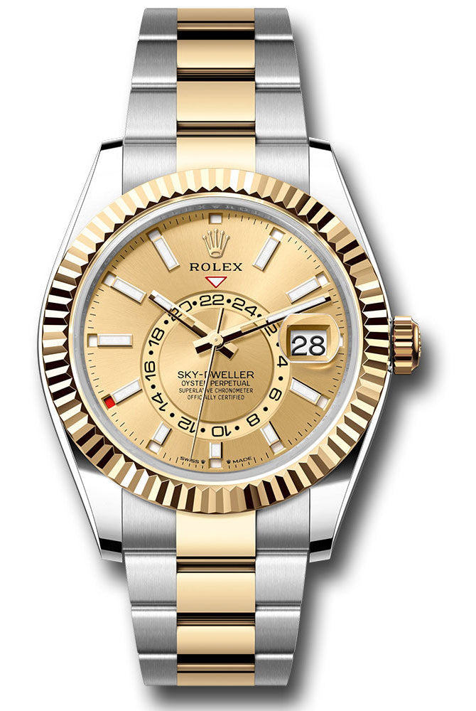Rolex Yellow Rolesor Sky-Dweller Watch - Fluted Ring Command Bezel - Champagne Index Dial - Oyster Bracelet - 336933 chio