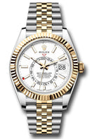 Rolex Yellow Rolesor Sky-Dweller Watch - Fluted Ring Command Bezel - White Index Dial - Jubilee Bracelet - 336933 wij