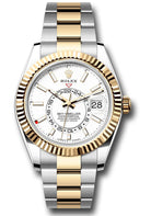 Rolex Yellow Rolesor Sky-Dweller Watch - Fluted Ring Command Bezel - White Index Dial - Oyster Bracelet - 336933 wio