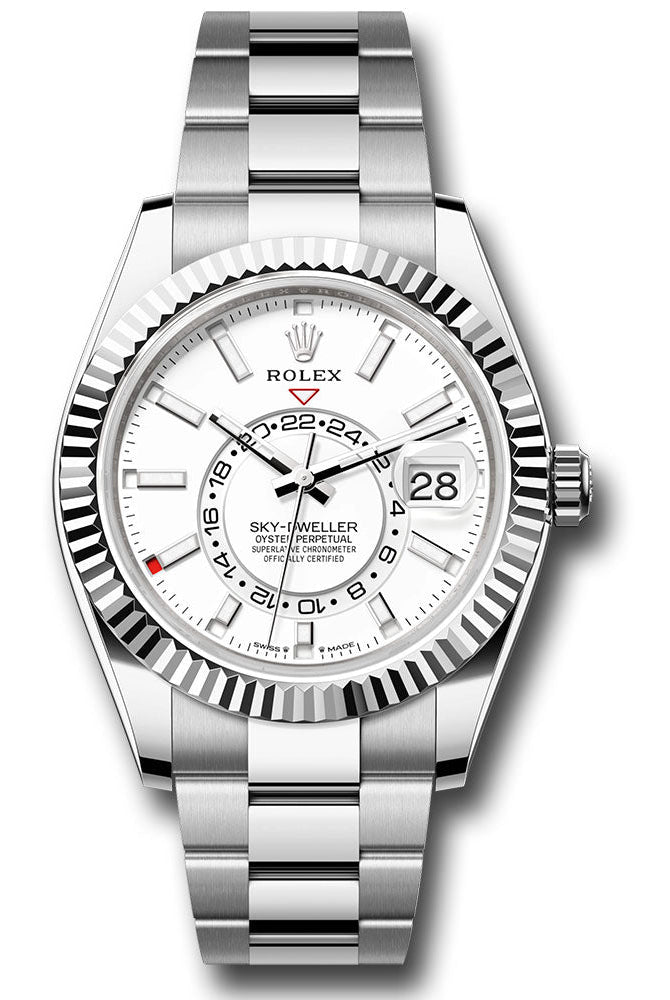 Rolex White Rolesor Sky-Dweller Watch - Fluted Ring Command Bezel - White Index Dial - Oyster Bracelet - 336934 wio