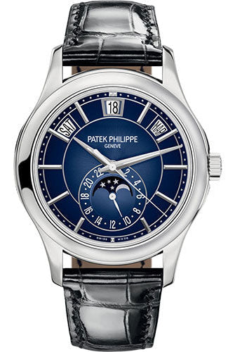 Patek Philippe Complications Annual Calendar Moon Phases, White Gold, Blue Sunburst Dial
