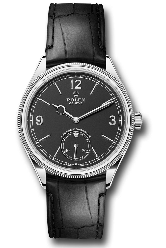 Rolex White Gold 1908 Watch - Domed And Fluted Bezel - Black Index Arabic Dial - Alligator Leather Strap - 52509 bkbk