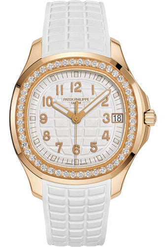 Patek Philippe Aquanaut Selfwinding, 38.8 mm Rose Gold Case, Diamond Bezel, White Dial, White Composite Strap, 5268-200R-001