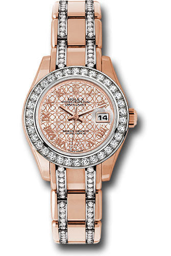 Rolex Everose Gold Lady-Datejust Pearlmaster 29 Watch - 34 Diamond Bezel - Mother-Of-Pearl And Pink Gold Lotus Flower Motif