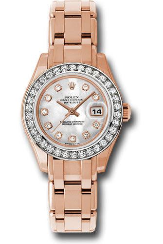 Rolex Everose Gold Lady-Datejust Pearlmaster 29 Watch - 34 Diamond Bezel - Mother-Of-Pearl Diamond Dial - 80285 md