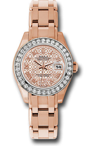 Rolex Everose Gold Lady-Datejust Pearlmaster 29 Watch - 34 Diamond Bezel - Mother-Of-Pearl And Pink Gold Lotus Flower Motif